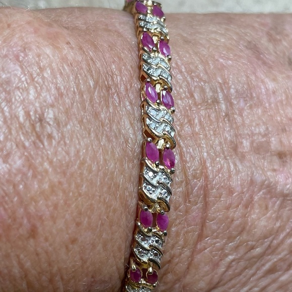 Ruby Diamond accent bracelet. 9.25 silver Vermil over. - Picture 4 of 10